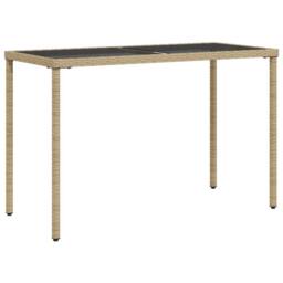Berkfield Home Garden Table with Glass Top Beige 115x54x74 cm Poly Rattan - Size: 115 x 54 x 74 cm - thumbnail 3