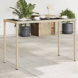 Berkfield Home Garden Table with Glass Top Beige 115x54x74 cm Poly Rattan - Size: 115 x 54 x 74 cm - thumbnail 2