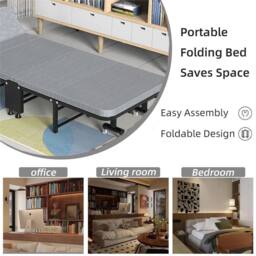 NESTLUNE Heavy Duty Single Folding Bed w/Mattress Portable in Grey - thumbnail 5