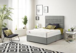 Somnior Galaxy Sprung Memory Foam 2 Drawer Divan Bed with Upholstered Headboard Linen Fabric in Silver - Size: King - thumbnail 3