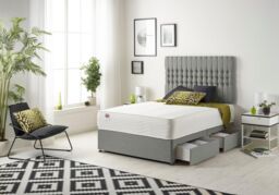 Somnior Galaxy Sprung Memory Foam 2 Drawer Divan Bed with Upholstered Headboard Linen Fabric in Silver - Size: King - thumbnail 2