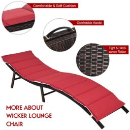 Costway 2PCS Folding Chaise Lounge Double-sided Cushioned Seat Wicker Outdoor Lounger - thumbnail 2
