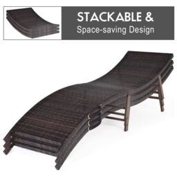 Costway 2PCS Folding Chaise Lounge Double-sided Cushioned Seat Wicker Outdoor Lounger - thumbnail 3