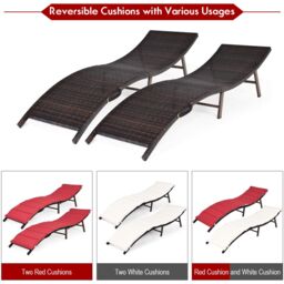 Costway 2PCS Folding Chaise Lounge Double-sided Cushioned Seat Wicker Outdoor Lounger - thumbnail 4