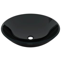 Berkfield Home Bathroom Sink with Tap & Push Drain Black Tempered Glass - thumbnail 6
