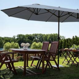 Wyld and Coco Garden Sun Parasol 247 cm Oval Dark Grey Powder Coat Aluminium Pole - thumbnail 1