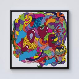 "Warren Reed - Designer Motley Doodling Love Framed Canvas in Black - Size: W16"" x H16""" - thumbnail 1