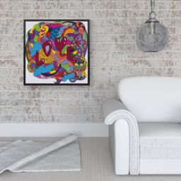 "Warren Reed - Designer Motley Doodling Love Framed Canvas in Black - Size: W16"" x H16""" - thumbnail 2