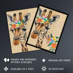 "Artery8 Floral Beads Cute Giraffe Headband Collage Wall Art Print in Beige - Size: W24"" x H32""" - thumbnail 2