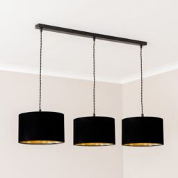 ValueLights Reni Metallic Drum Shade 3 Drop Bar Matte Black Diner Ceiling Light & Bulbs in Gold - thumbnail 3