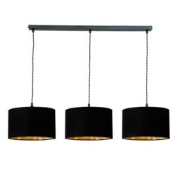 ValueLights Reni Metallic Drum Shade 3 Drop Bar Matte Black Diner Ceiling Light & Bulbs in Gold - thumbnail 2