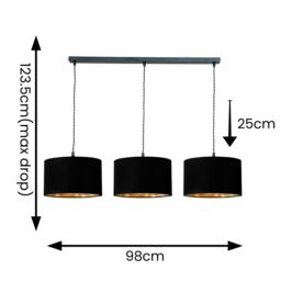 ValueLights Reni Metallic Drum Shade 3 Drop Bar Matte Black Diner Ceiling Light & Bulbs in Gold - thumbnail 8