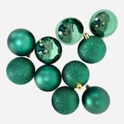 Shatchi 50mm/12Pcs Christmas Baubles Shatterproof Emerald Green, Tree Decorations in Green - thumbnail 4