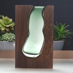 KDMD Glass Vase/Terarium inside Dark Tung Wood in Brown