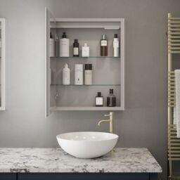 Loops 500 x 700mm IP44 LED Bathroom Mirror Cabinet - Touch Demister & Shaver Socket - thumbnail 2