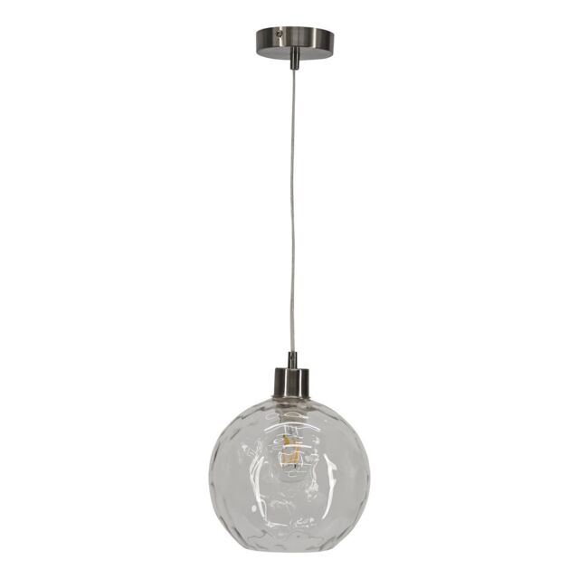 First Choice Lighting Barnum - Clear Dimple Glass Globe with Satin Nickel Pendant Fitting - image 1