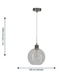 First Choice Lighting Barnum - Clear Dimple Glass Globe with Satin Nickel Pendant Fitting - thumbnail 8