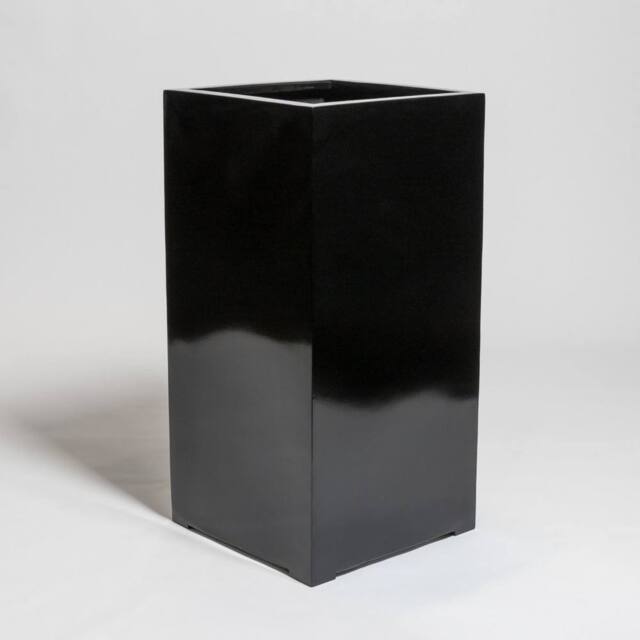 Primrose Metallic Grey Polystone Tall Square Cubic Patio Planter 60cm in Black - image 1