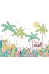 Origin Murals Jungle Animals Wall Mural in Pale Green - Size: W350 cm x H280 cm - thumbnail 2