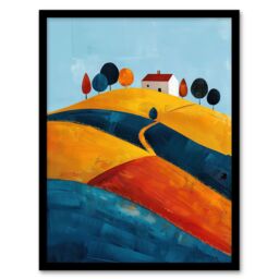 "Artery8 Wall Art Print Farmhouse on Hill Countryside Landscape Painting Art Framed Poster in Black - Size: W12"" x H16""" - thumbnail 1
