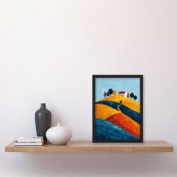 "Artery8 Wall Art Print Farmhouse on Hill Countryside Landscape Painting Art Framed Poster in Black - Size: W12"" x H16""" - thumbnail 4