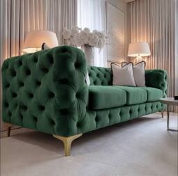 Sofaya Monaco Chesterfield Velvet Cushions Sofa 3 Seater Couch in Green - thumbnail 3