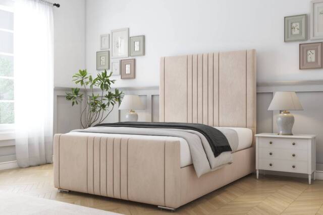 "Comfort Beds Royal Naples Bed Frame - 50"" Upholstered Headboard in Light Sand - Size: King" - image 1