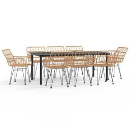 Berkfield Home Beautiful 9 Piece Garden Dining Set Poly Rattan in Brown - thumbnail 3