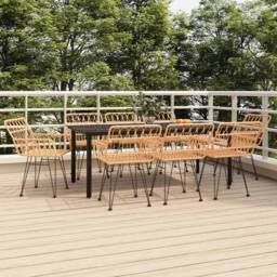Berkfield Home Beautiful 9 Piece Garden Dining Set Poly Rattan in Brown - thumbnail 2