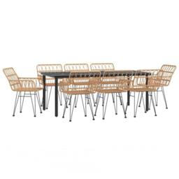 Berkfield Home Beautiful 9 Piece Garden Dining Set Poly Rattan in Brown - thumbnail 1