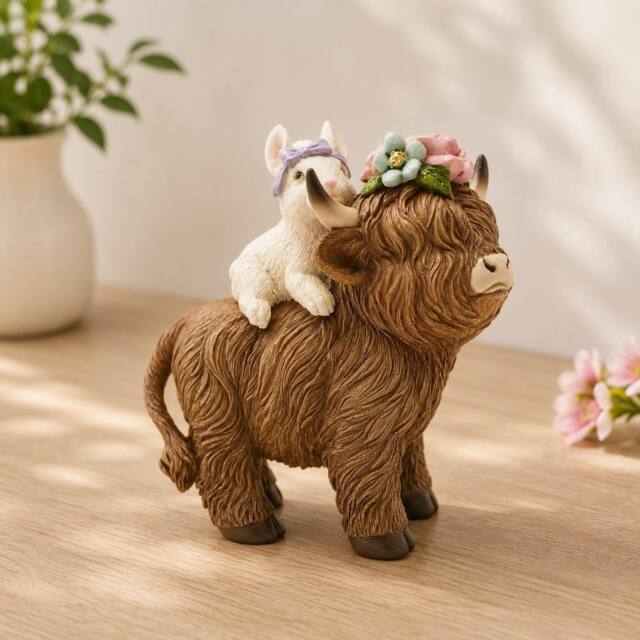 Country Living Spring Bunny Riding Highland Cow in Brown - image 1