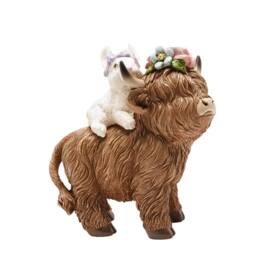 Country Living Spring Bunny Riding Highland Cow in Brown - thumbnail 2
