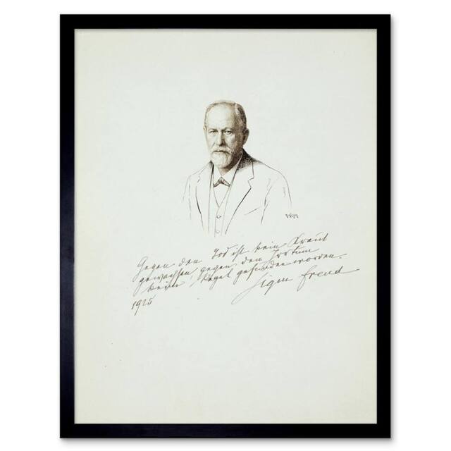 "Artery8 Sigmund Freud Signed Psychoanalysis Reproduction 12x16"" Framed Art in Grey - Size: W12"" x H16""" - image 1