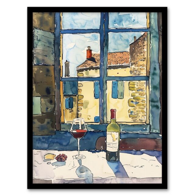 Artery8 Bordeaux Wine Cheese Grapes Advert Watercolour Framed Art Print in Brown - Size: A4 - image 1