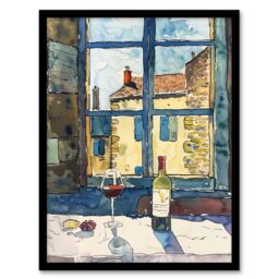 Artery8 Bordeaux Wine Cheese Grapes Advert Watercolour Framed Art Print in Brown - Size: A4 - thumbnail 1