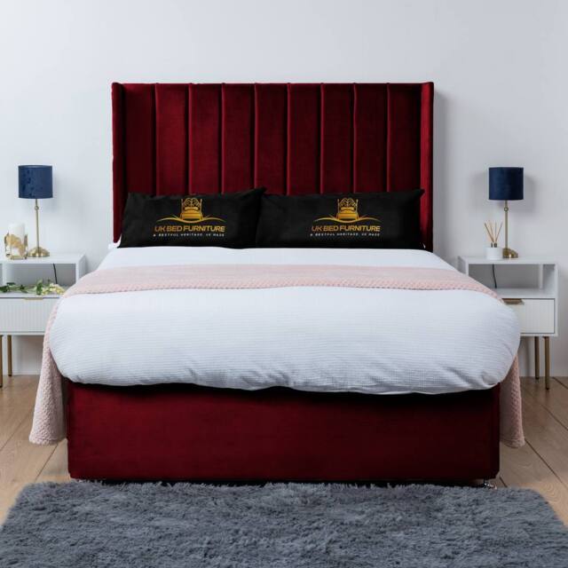 UK Bed Furniture Bella Wingback Divan Bed Base with 54 Inch Headboard - No Storage in Maroon - Size: Double - image 1