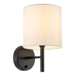 Happy Homewares Contemporary Bedside Wall Lamp with Toggle Switch & White Fabric Shade in Black - thumbnail 1