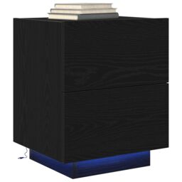 Berkfield Home Bedside Cabinet with LED Lights Black Oak 45x40x55 cm - Size: 45 x 40 x 55 cm - thumbnail 3