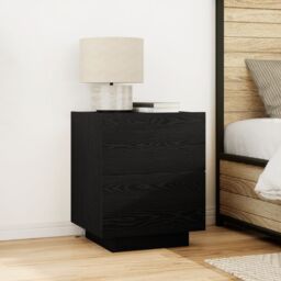 Berkfield Home Bedside Cabinet with LED Lights Black Oak 45x40x55 cm - Size: 45 x 40 x 55 cm - thumbnail 1