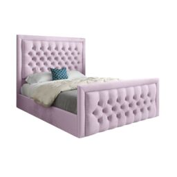 KDMD Napster Upholstered Soft Velvet Designer Bed Frame in Pink - Size: Double - thumbnail 1