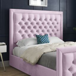 KDMD Napster Upholstered Soft Velvet Designer Bed Frame in Pink - Size: Double - thumbnail 3