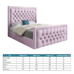KDMD Napster Upholstered Soft Velvet Designer Bed Frame in Pink - Size: Double - thumbnail 5