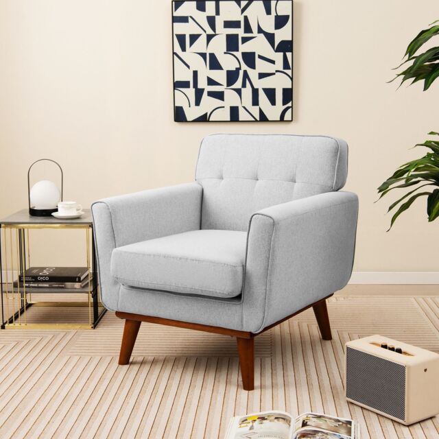Costway Upholstered Linen Fabric Armchair Button Tufted Single Sofa Chair in Grey - image 1