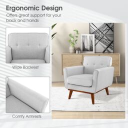 Costway Upholstered Linen Fabric Armchair Button Tufted Single Sofa Chair in Grey - thumbnail 4