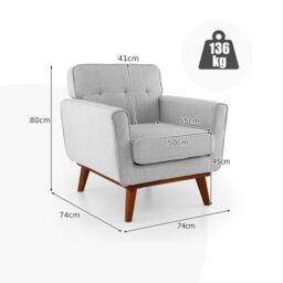 Costway Upholstered Linen Fabric Armchair Button Tufted Single Sofa Chair in Grey - thumbnail 3