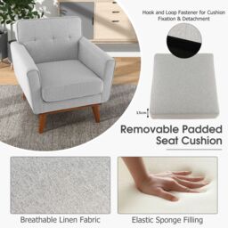Costway Upholstered Linen Fabric Armchair Button Tufted Single Sofa Chair in Grey - thumbnail 5