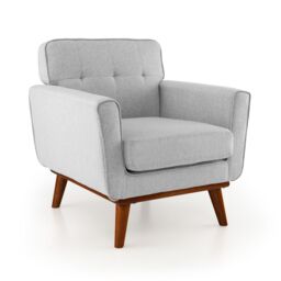 Costway Upholstered Linen Fabric Armchair Button Tufted Single Sofa Chair in Grey - thumbnail 2