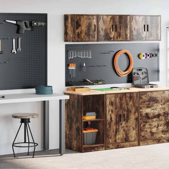 Berkfield Home Garage Cabinets 2 pcs Smoked Oak Engineered Wood in Brown - image 1
