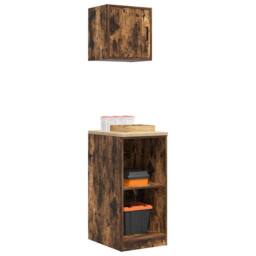 Berkfield Home Garage Cabinets 2 pcs Smoked Oak Engineered Wood in Brown - thumbnail 4