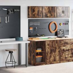 Berkfield Home Garage Cabinets 2 pcs Smoked Oak Engineered Wood in Brown - thumbnail 1